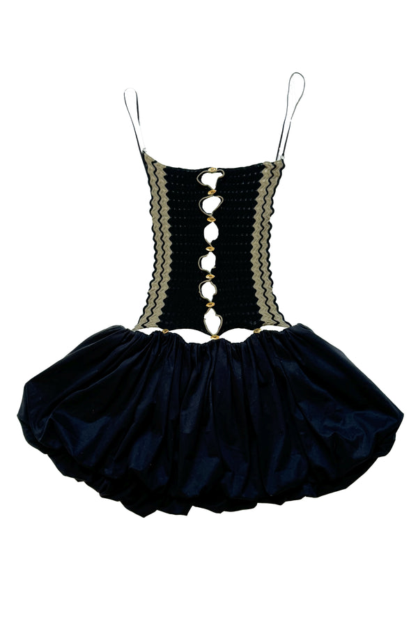 RUI built 25 spring and summer ripple stitching puffy dress RUI-RSS25CB04-HEI Onyx Black